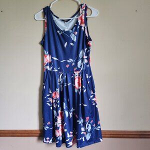 Auselily Blue Flora Dress With Pockets Size Small NWT